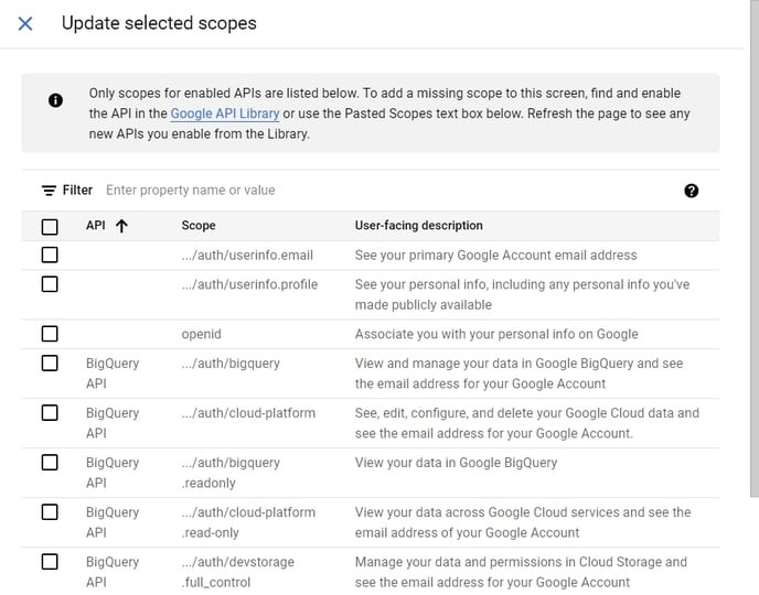 google sheet - scope api